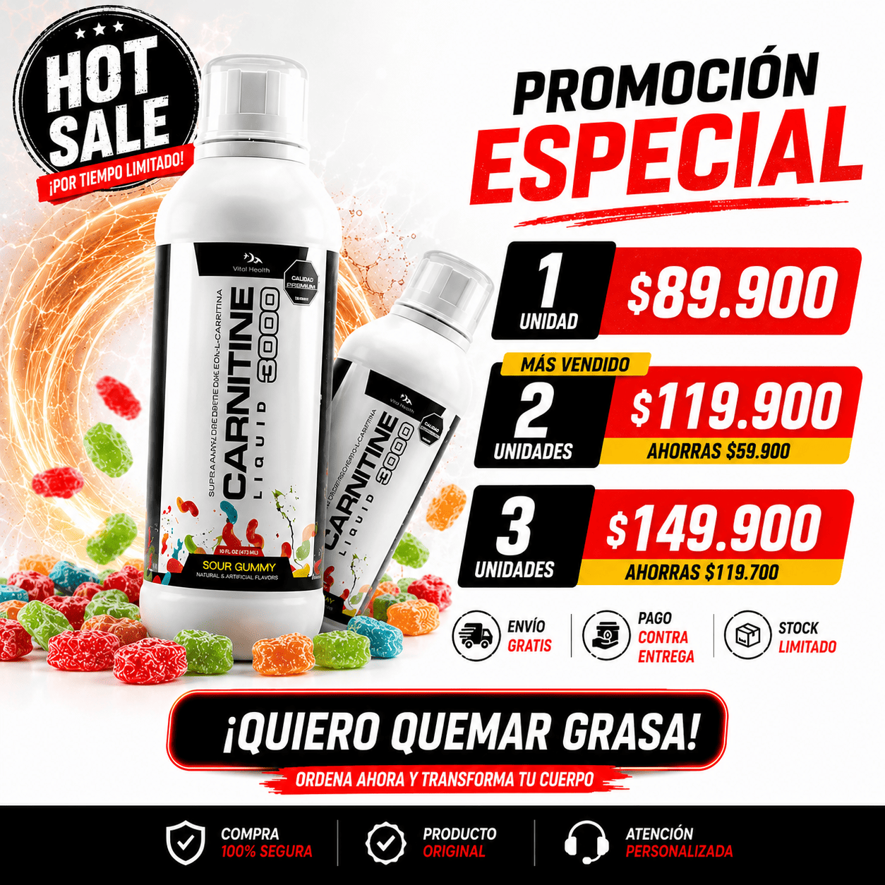 🔥 L-CARNITINE 3000 LIQUID — QUEMA GRASA MÁS RÁPIDO ⚡
